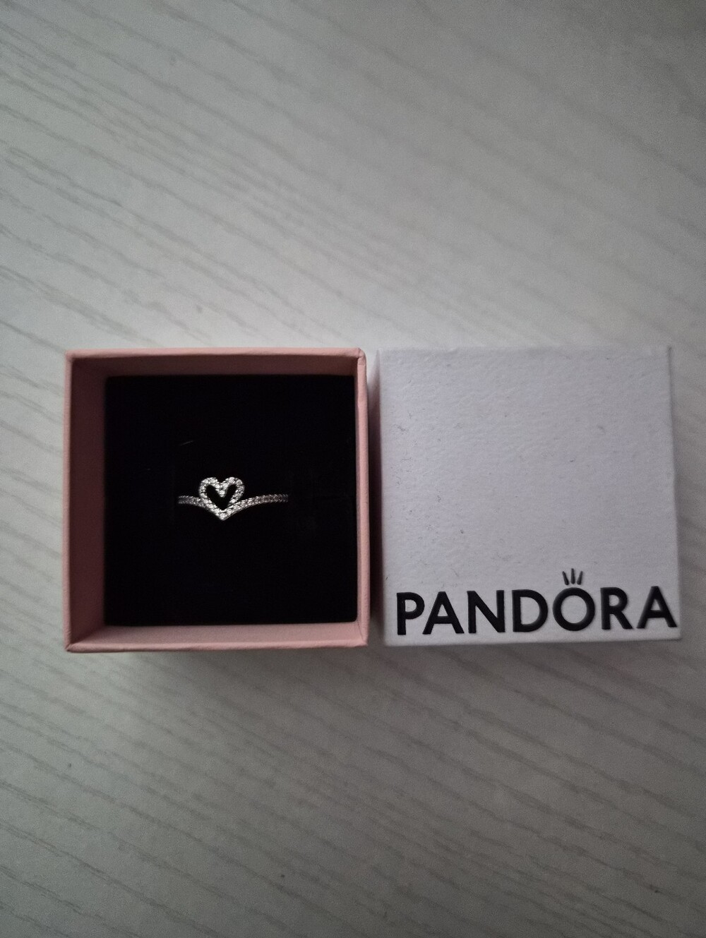 Pandora Silver Sparkling Wishbone Heart Ring